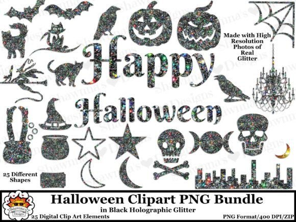 Download Halloween Clip Art Black Glitter Set - Clip art Collection