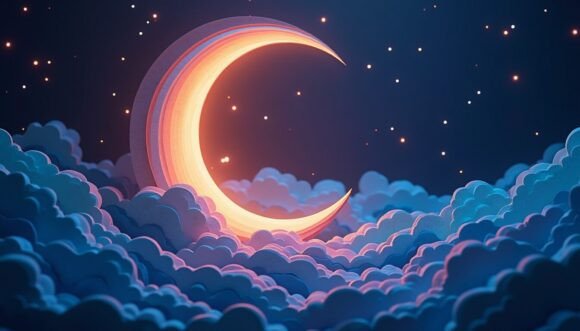 Download Holographic Effect on a Glowing Crescent - Holographic effect Collection